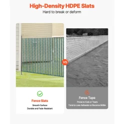 VEVOR Bottom Locking Privacy Slats, Double-Wall Vertical Bottom-Locking Slats with Wings for Chain-Link Fence, High-Density HDPE Chain Link Slats Ideally Fit 8' High Fence for Garden and Farm(Black)