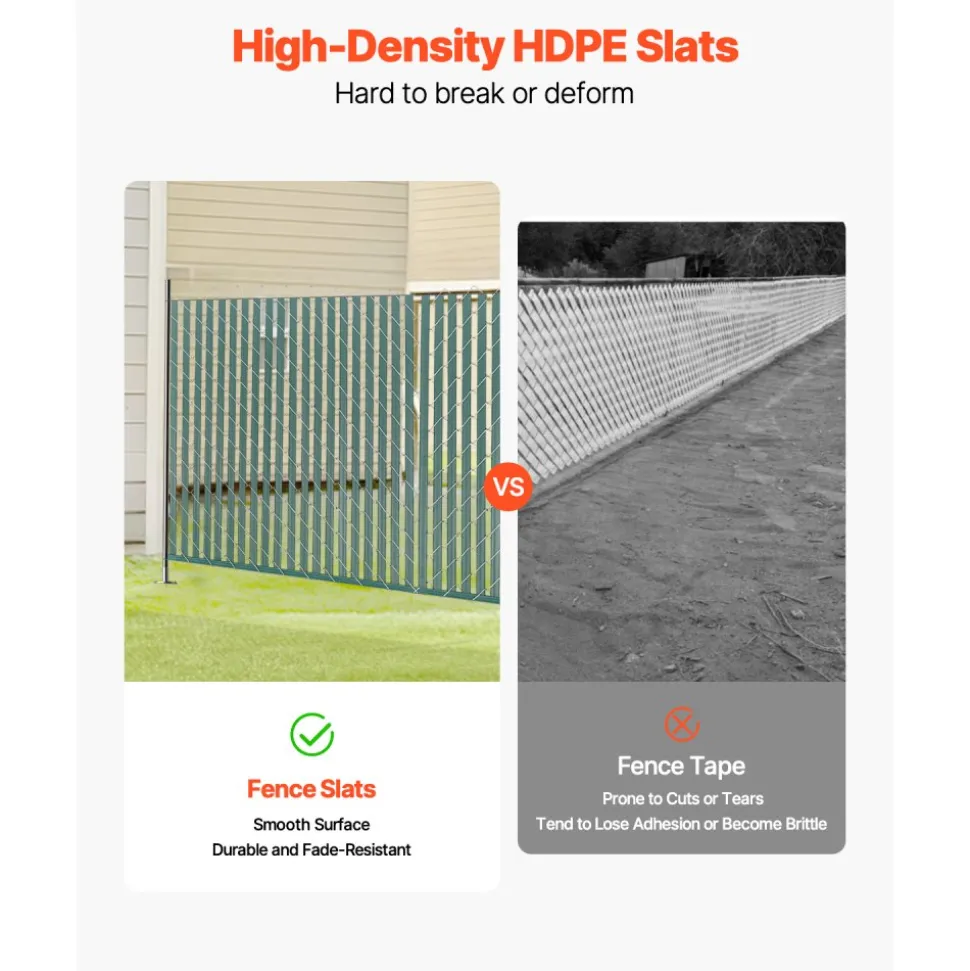 VEVOR Bottom Locking Privacy Slats, Double-Wall Vertical Bottom-Locking Slats with Wings for Chain-Link Fence, High-Density HDPE Chain Link Slats Ideally Fit 8' High Fence for Garden and Farm(Black)
