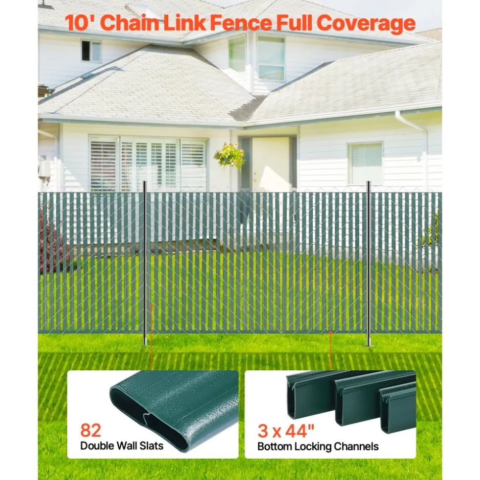 VEVOR Bottom Locking Privacy Slats, Double-Wall Vertical Bottom-Locking Slats with Wings for Chain-Link Fence, High-Density HDPE Chain Link Slats Ideally Fit 8' High Fence for Garden and Farm(Black)