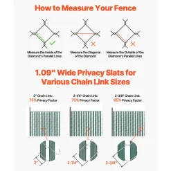 VEVOR Bottom Locking Privacy Slats, Double-Wall Vertical Bottom-Locking Slats with Wings for Chain-Link Fence, High-Density HDPE Chain Link Slats Ideally Fit 8' High Fence for Garden and Farm(Black)