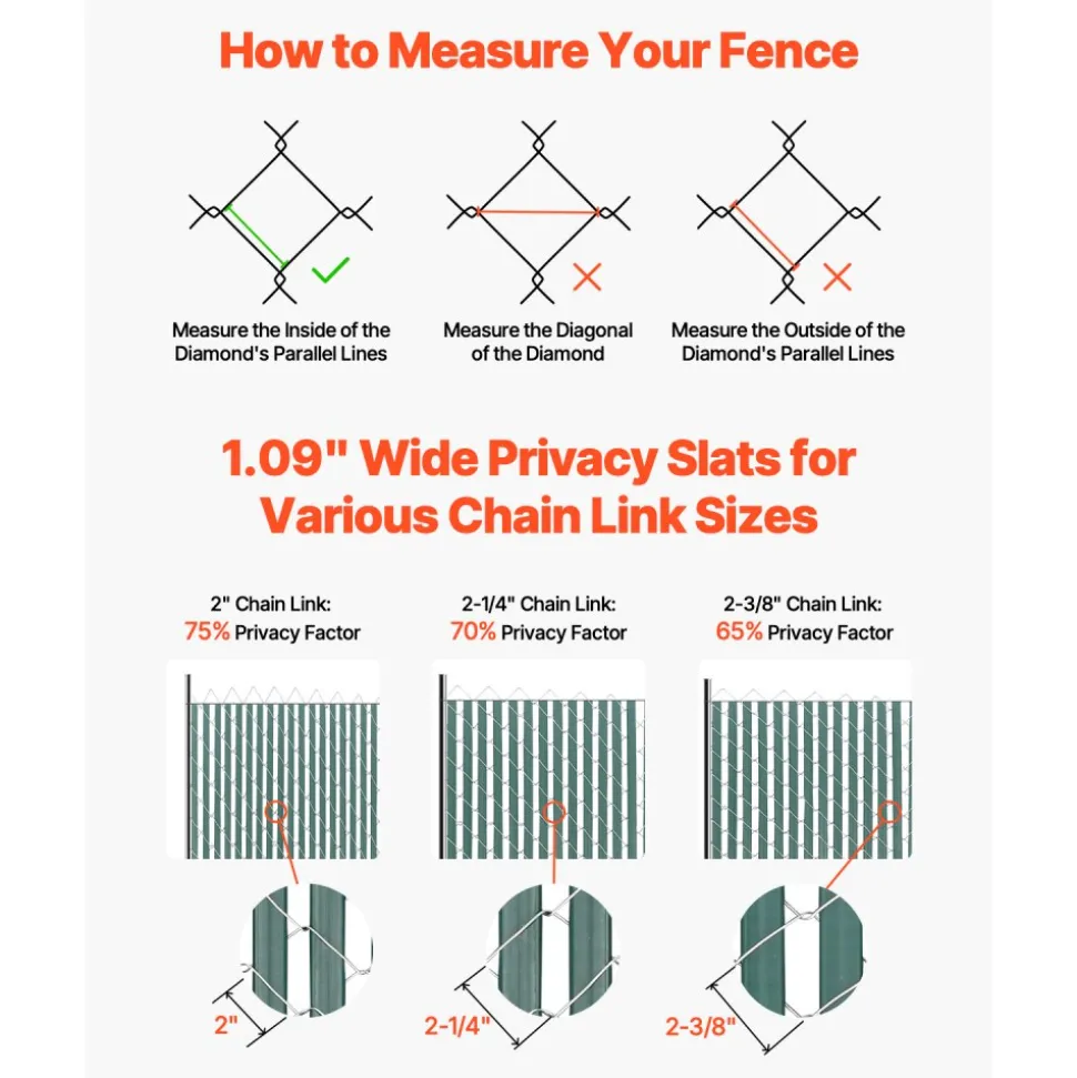 VEVOR Bottom Locking Privacy Slats, Double-Wall Vertical Bottom-Locking Slats with Wings for Chain-Link Fence, High-Density HDPE Chain Link Slats Ideally Fit 8' High Fence for Garden and Farm(Black)