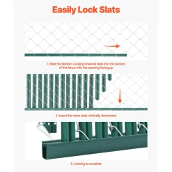 VEVOR Bottom Locking Privacy Slats, Double-Wall Vertical Bottom-Locking Slats with Wings for Chain-Link Fence, High-Density HDPE Chain Link Slats Ideally Fit 4' High Fence for Garden and Farm(Green)