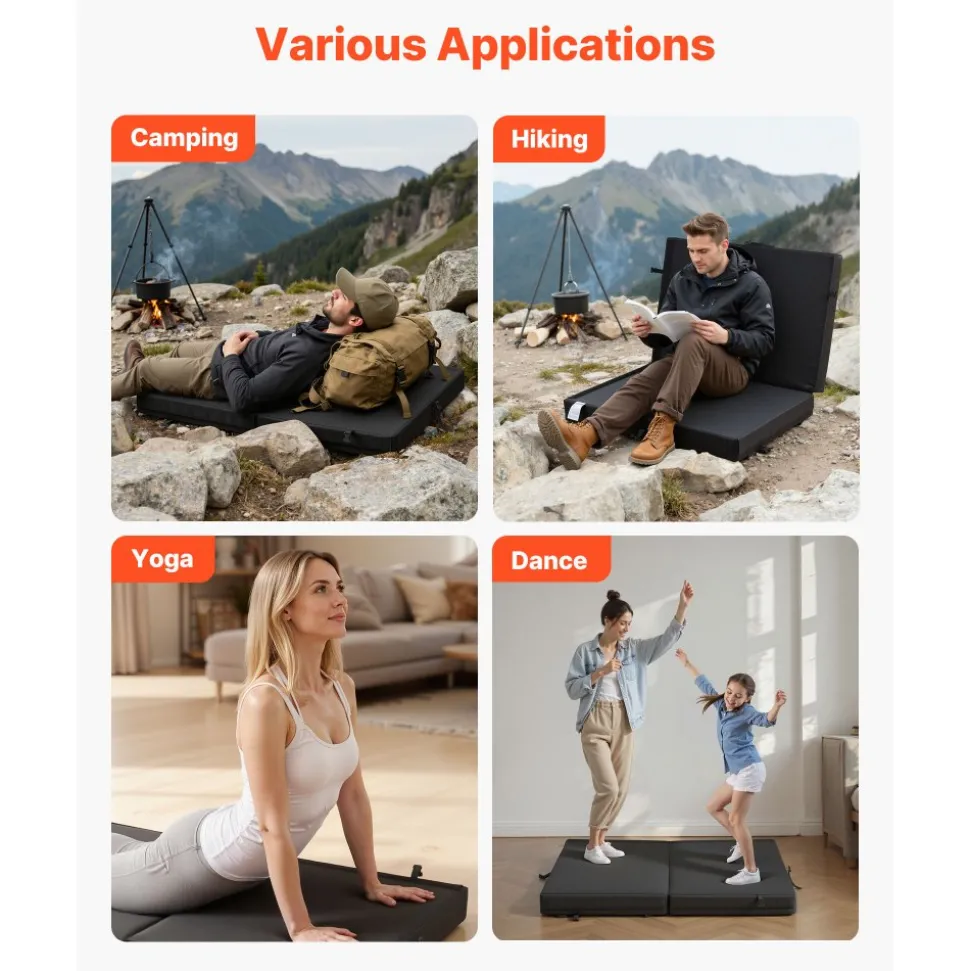 VEVOR Bouldering Crash Pad, Bi-Fold Rock Climbing Crash Pad with Adjustable Backpack Straps and Handle, Foldable Lightweight for Indoor Bouldering & Outdoor Climbing, Folded Size 35.6" x 24" x 8.3"