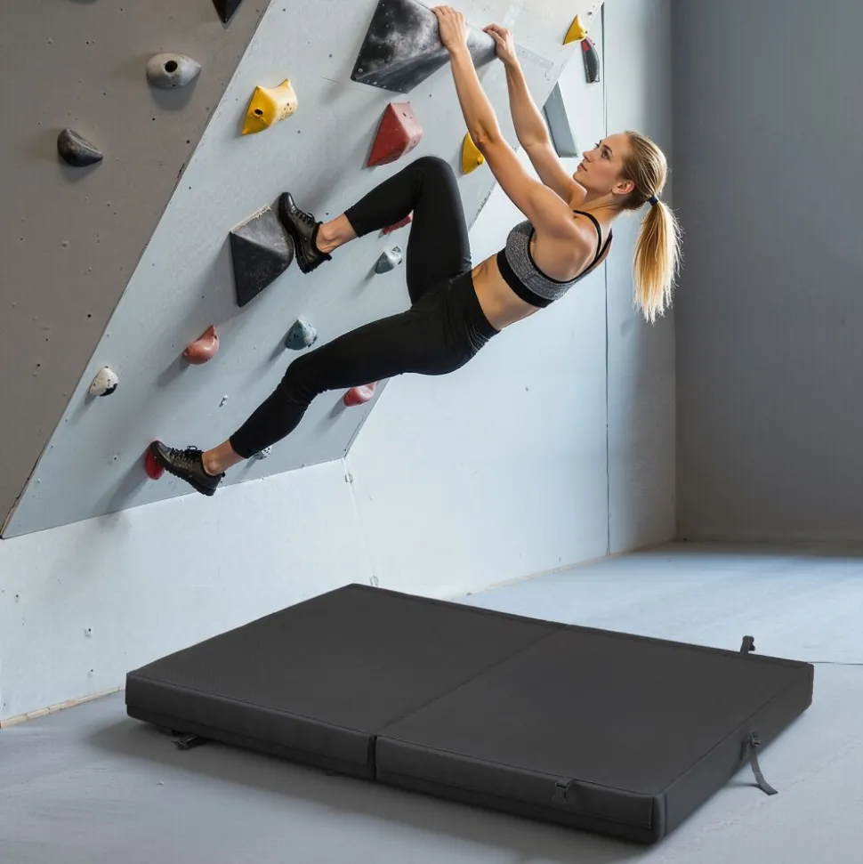 VEVOR Bouldering Crash Pad, Bi-Fold Rock Climbing Crash Pad with Adjustable Backpack Straps and Handle, Foldable Lightweight for Indoor Bouldering & Outdoor Climbing, Folded Size 35.6" x 24" x 8.3"