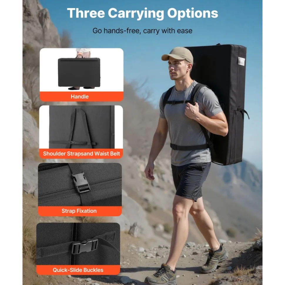 VEVOR Bouldering Crash Pad, Bi-Fold Rock Climbing Crash Pad with Adjustable Backpack Straps and Handle, Foldable Lightweight for Indoor Bouldering & Outdoor Climbing, Folded Size 35.6" x 24" x 8.3"