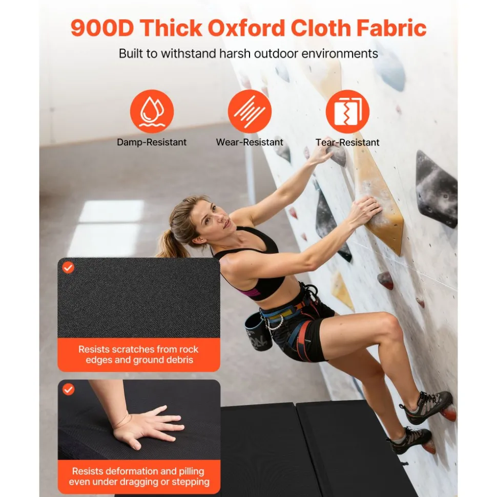 VEVOR Bouldering Crash Pad, Tri-Fold Rock Climbing Crash Pad with Adjustable Backpack Straps and Handle, Foldable Lightweight for Indoor Bouldering & Outdoor Climbing, Folded Size 48" x 22.2" x 15"