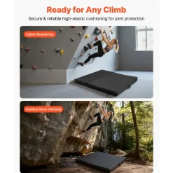 VEVOR Bouldering Crash Pad, Tri-Fold Rock Climbing Crash Pad with Adjustable Backpack Straps and Handle, Foldable Lightweight for Indoor Bouldering & Outdoor Climbing, Folded Size 48