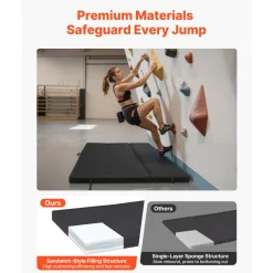VEVOR Bouldering Crash Pad, Tri-Fold Rock Climbing Crash Pad with Adjustable Backpack Straps and Handle, Foldable Lightweight for Indoor Bouldering & Outdoor Climbing, Folded Size 48
