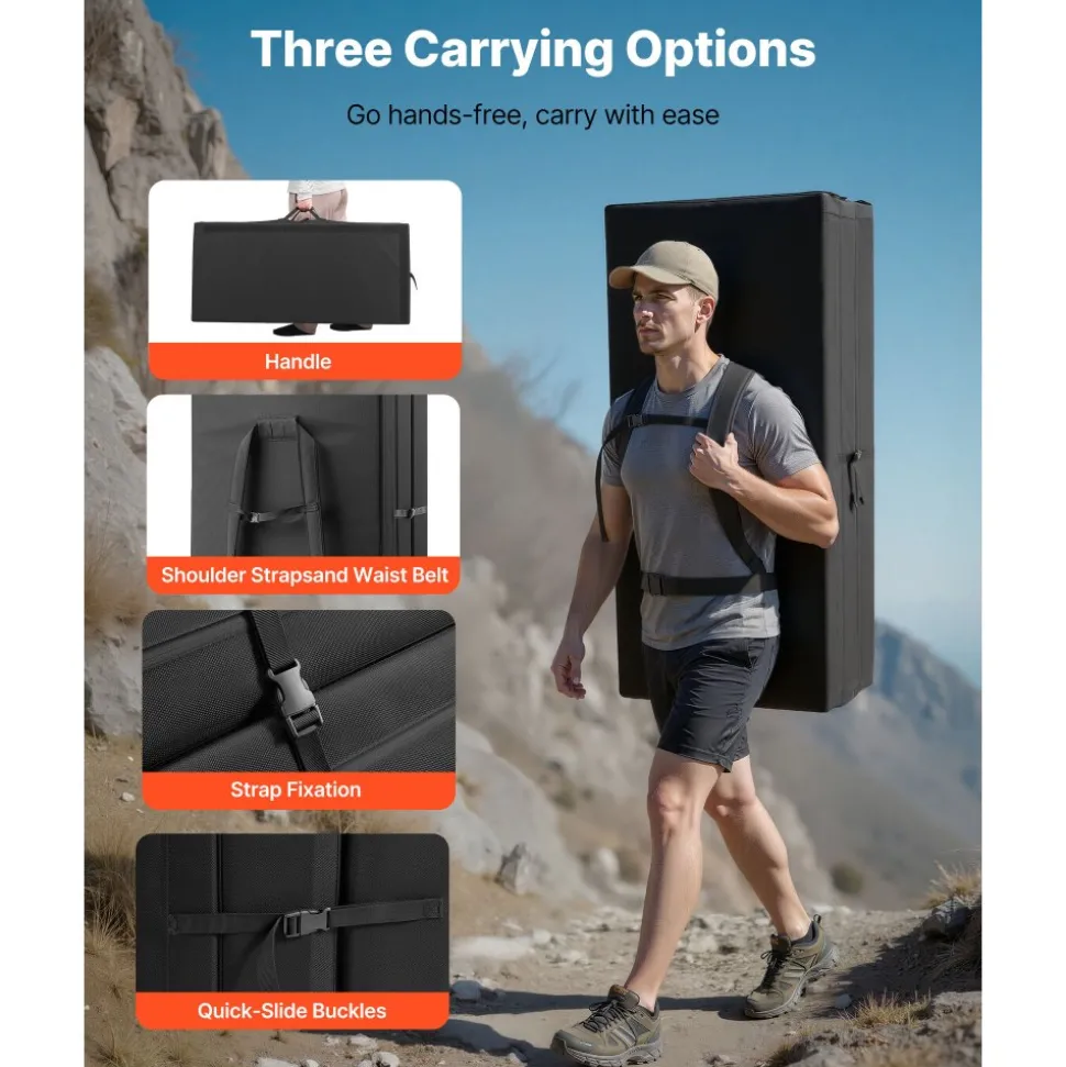 VEVOR Bouldering Crash Pad, Tri-Fold Rock Climbing Crash Pad with Adjustable Backpack Straps and Handle, Foldable Lightweight for Indoor Bouldering & Outdoor Climbing, Folded Size 48" x 22.2" x 15"