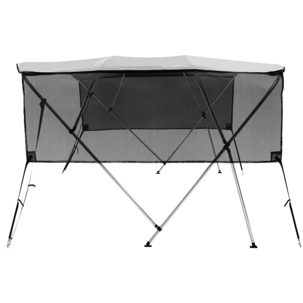 VEVOR 4 Bow Bimini Top Boat Cover, Detachable Mesh Sidewalls, 600D Polyester Canopy with 1" Aluminum Alloy Frame, Includes Storage Boot, 2 Straps, 2 Support Poles, 8'L x 54"H x 85"-90"W, Light Grey