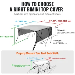 VEVOR 4 Bow Bimini Top Boat Cover, Detachable Mesh Sidewalls, 600D Polyester Canopy with 1