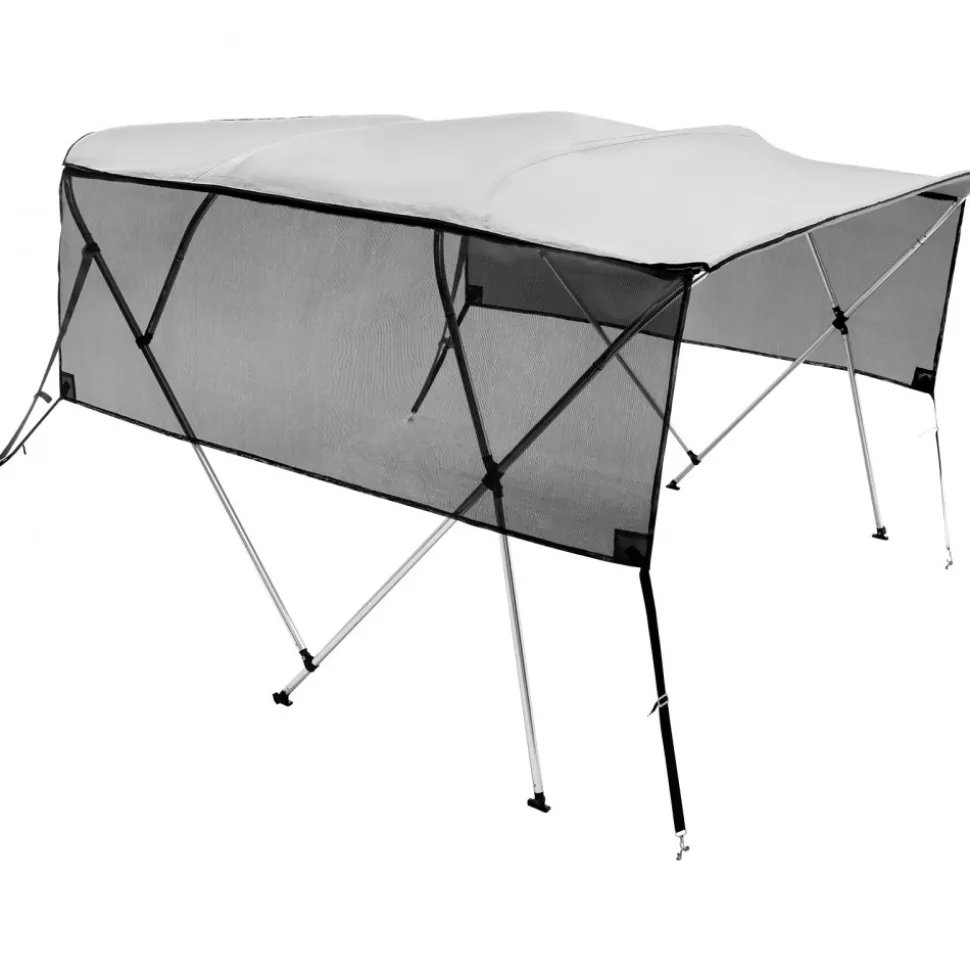 VEVOR 4 Bow Bimini Top Boat Cover, Detachable Mesh Sidewalls, 600D Polyester Canopy with 1" Aluminum Alloy Frame, Includes Storage Boot, 2 Straps, 2 Support Poles, 8'L x 54"H x 79"-84"W, Light Grey