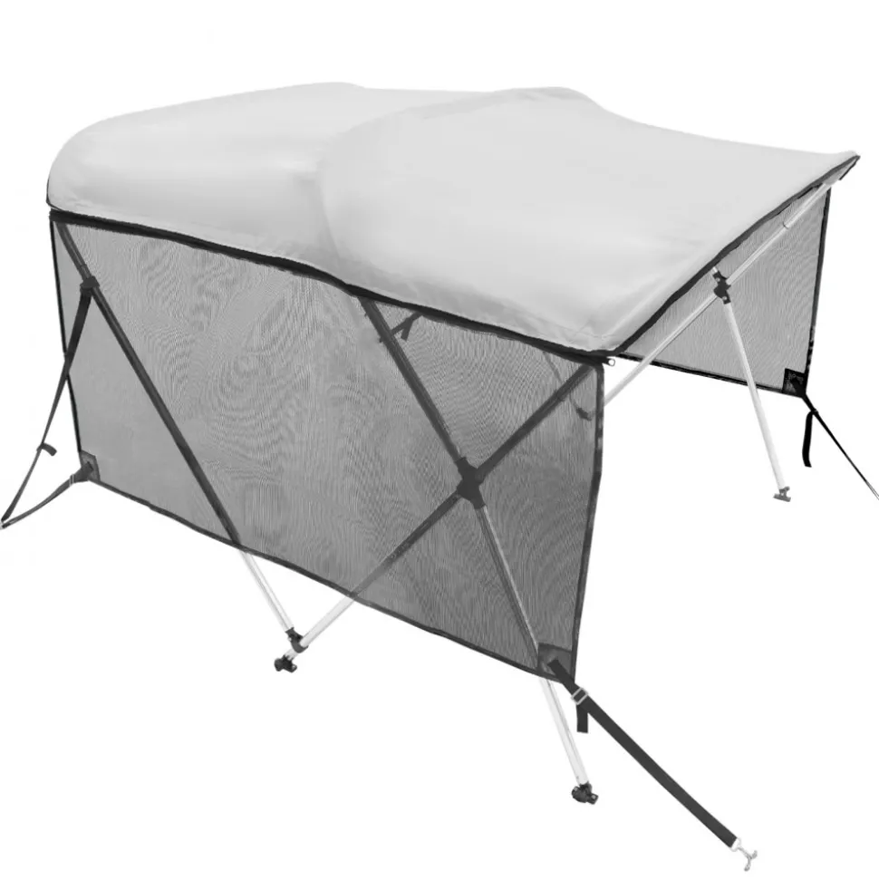 VEVOR 3 Bow Bimini Top Boat Cover, Detachable Mesh Sidewalls, 600D Polyester Canopy with 1" Aluminum Alloy Frame, Includes Storage Boot, 2 Support Poles, 2 Straps, 6'L x 46"H x 67"-72"W, Light Grey