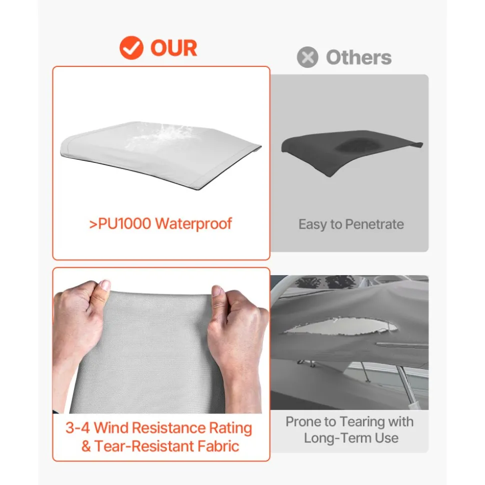VEVOR 4 Bow Bimini Top Replacement Cover, 8 ft Long Durable 600D Marine Grade Waterproof Sun Shade Boat Canopy with Storage Boot, Easy Install Zipper Sleeve Awning, 96"L x (97"-103")W, Gray (No Frame)