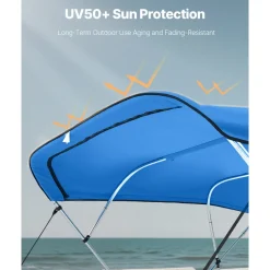 VEVOR 4 Bow Bimini Top Replacement Cover, 8 ft Long, Durable 600D Marine Grade Waterproof Sun Shade Boat Canopy with Storage Boot, Easy Install Zipper Sleeve Awning, 96