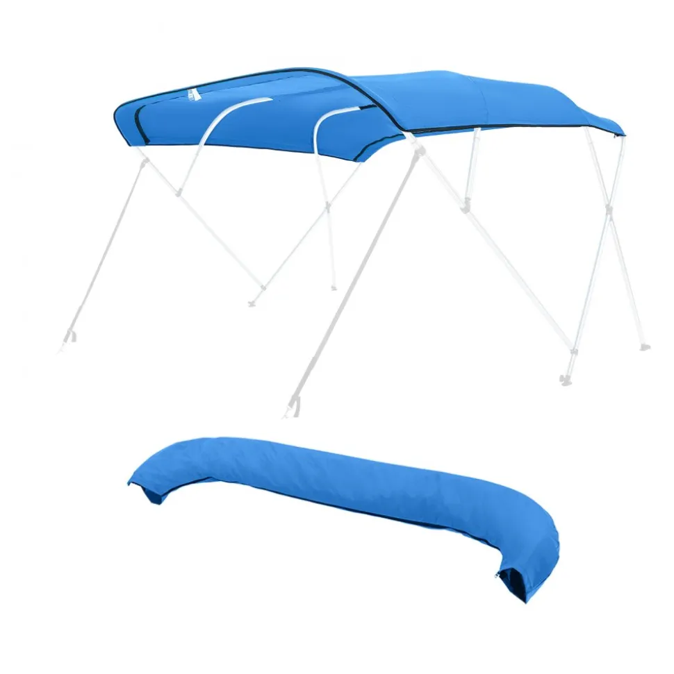 VEVOR 4 Bow Bimini Top Replacement Cover, 8 ft Long, Durable 600D Marine Grade Waterproof Sun Shade Boat Canopy with Storage Boot, Easy Install Zipper Sleeve Awning, 96"L x (91"-96")W, Blue (No Frame)