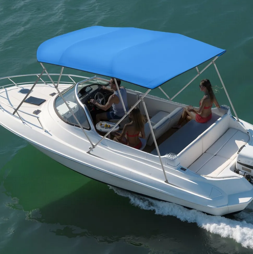 VEVOR 4 Bow Bimini Top Replacement Cover, 8 ft Long, Durable 600D Marine Grade Waterproof Sun Shade Boat Canopy with Storage Boot, Easy Install Zipper Sleeve Awning, 96"L x (91"-96")W, Blue (No Frame)