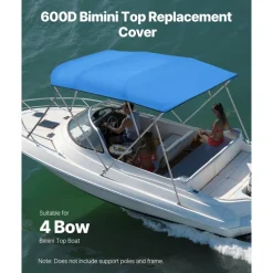 VEVOR 4 Bow Bimini Top Replacement Cover, 8 ft Long, Durable 600D Marine Grade Waterproof Sun Shade Boat Canopy with Storage Boot, Easy Install Zipper Sleeve Awning, 96