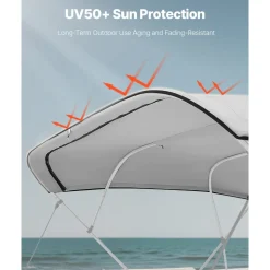 VEVOR 4 Bow Bimini Top Replacement Cover, 8 ft Long, Durable 600D Marine Grade Waterproof Sun Shade Boat Canopy with Storage Boot, Easy Install Zipper Sleeve Awning, 96"L x (91"-96")W, Gray (No Frame)