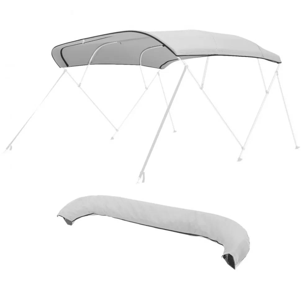 VEVOR 4 Bow Bimini Top Replacement Cover, 8 ft Long, Durable 600D Marine Grade Waterproof Sun Shade Boat Canopy with Storage Boot, Easy Install Zipper Sleeve Awning, 96"L x (91"-96")W, Gray (No Frame)