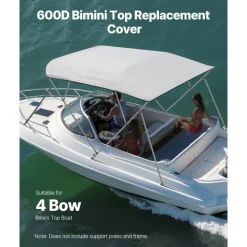 VEVOR 4 Bow Bimini Top Replacement Cover, 8 ft Long, Durable 600D Marine Grade Waterproof Sun Shade Boat Canopy with Storage Boot, Easy Install Zipper Sleeve Awning, 96