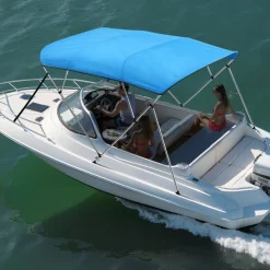 VEVOR 4 Bow Boat Bimini Tops, 600D Polyester Canopy with Aluminum Alloy Frame, Waterproof & Sun Shade Boat Awning Canopy with Storage Bag, 2 Support Poles, 4 Straps, 8'Lx(91"-96")Wx54"H, Pacific Blue