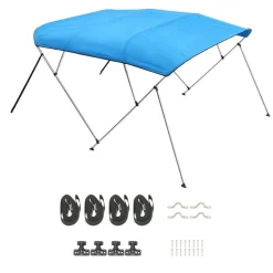 VEVOR 4 Bow Boat Bimini Tops, 600D Polyester Canopy with Aluminum Alloy Frame, Waterproof & Sun Shade Boat Awning Canopy with Storage Bag, 2 Support Poles, 4 Straps, 8'Lx(91"-96")Wx54"H, Pacific Blue