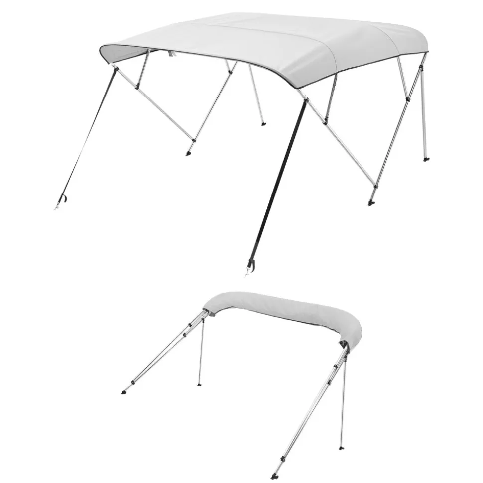 VEVOR 4 Bow Boat Bimini Tops, 600D Polyester Canopy with Aluminum Alloy Frame, Waterproof & Sun Shade Boat Awning Canopy with Storage Bag, 2 Support Poles, 4 Straps, 96"Lx(79"-84")Wx54"H, Light Grey