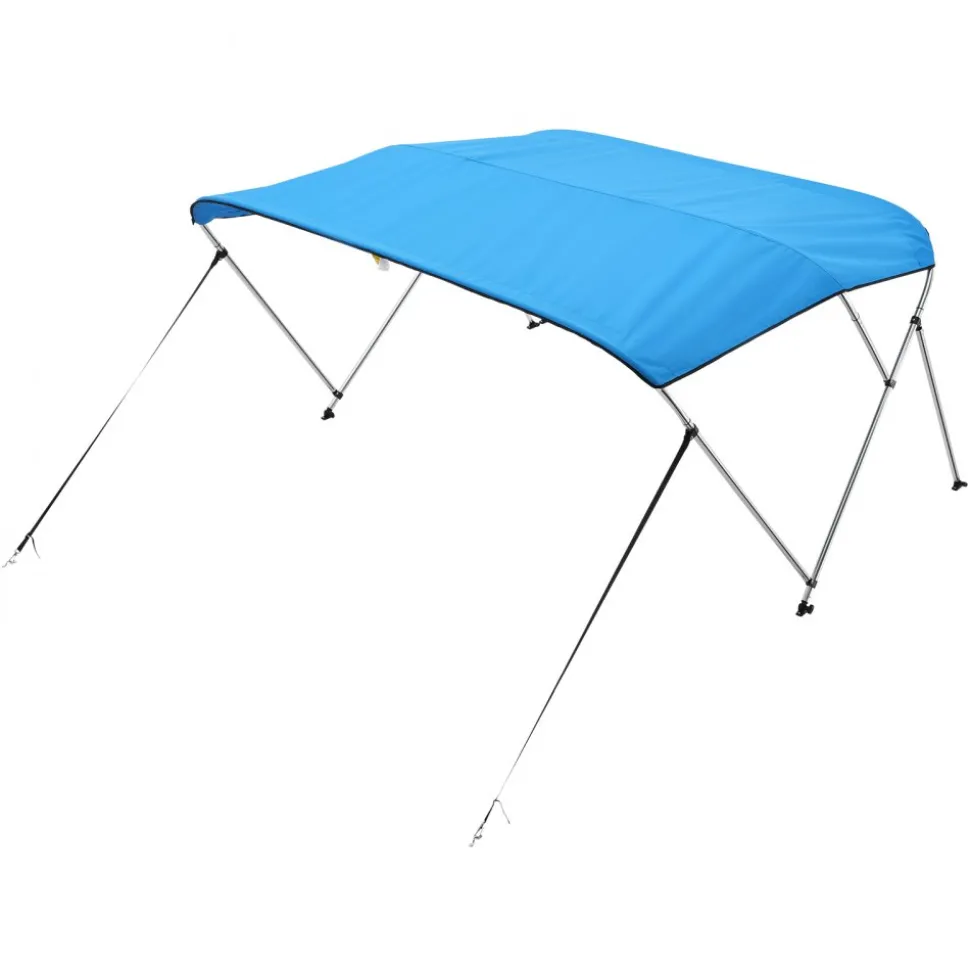 VEVOR 3 Bow Boat Bimini Tops, 600D Polyester Canopy with Aluminum Alloy Frame, Waterproof & Sun Shade Boat Awning Canopy with Storage Bag, 2 Support Poles, 4 Straps, 72"Lx(79"-84")Wx46"H, Pacific Blue