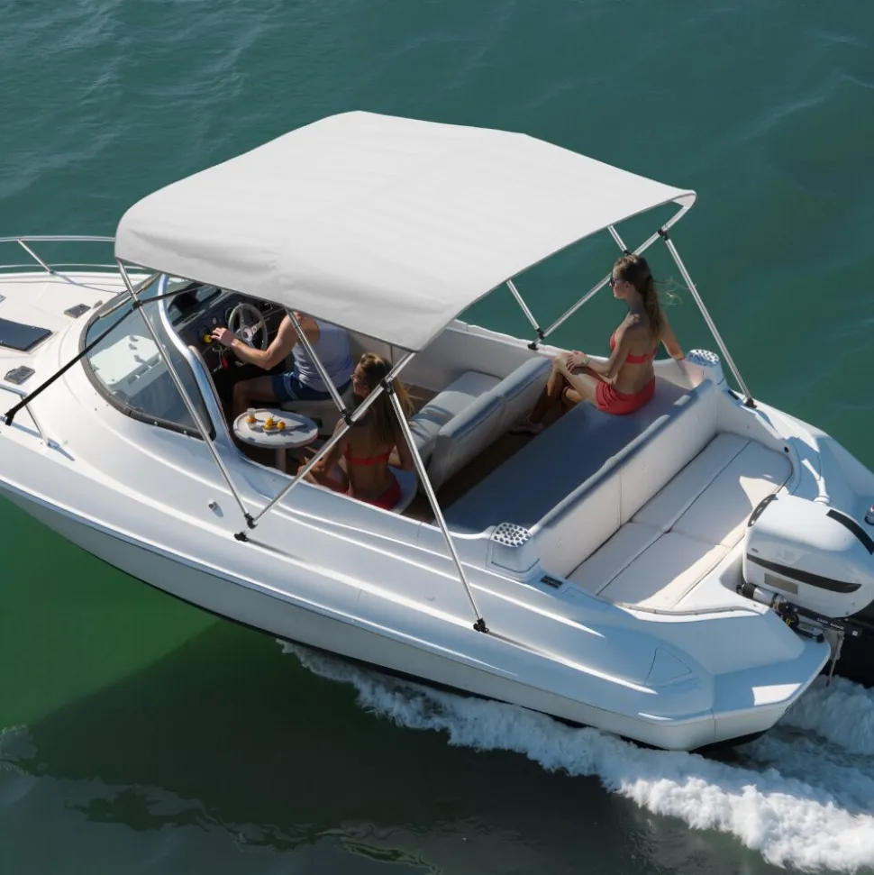 VEVOR 3 Bow Boat Bimini Tops, 600D Polyester Canopy with Aluminum Alloy Frame, Waterproof & Sun Shade Boat Awning Canopy with Storage Bag, 2 Support Poles, 4 Straps, 72"Lx(85"-90")Wx46"H, Light Grey