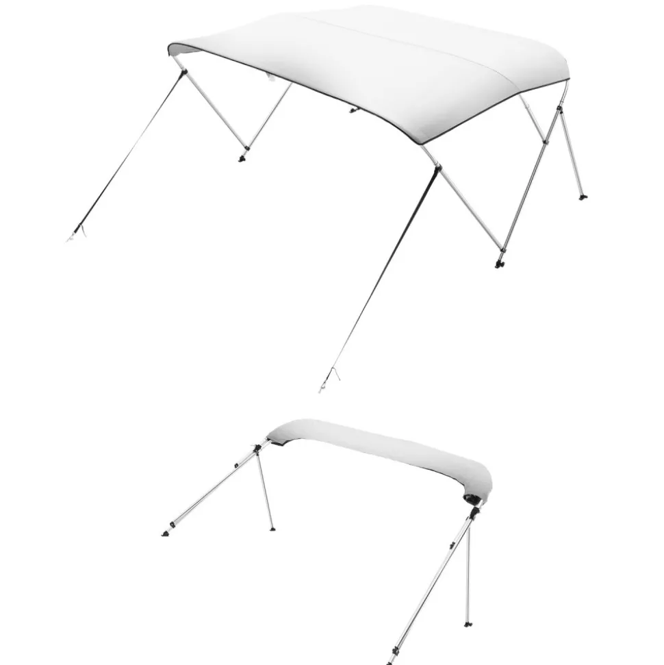 VEVOR 3 Bow Boat Bimini Tops, 600D Polyester Canopy with Aluminum Alloy Frame, Waterproof & Sun Shade Boat Awning Canopy with Storage Bag, 2 Support Poles, 4 Straps, 72"Lx(85"-90")Wx46"H, Light Grey