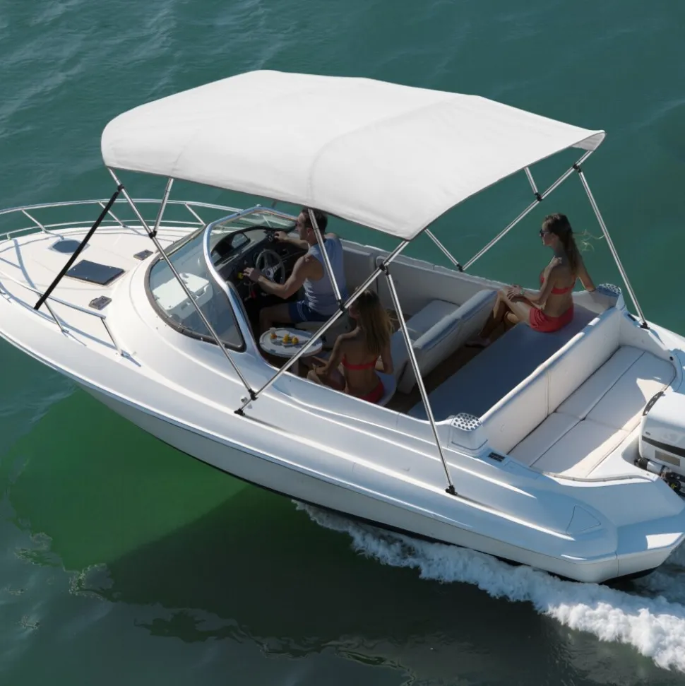 VEVOR 4 Bow Boat Bimini Tops, 600D Polyester Canopy with Aluminum Alloy Frame, Waterproof & Sun Shade Boat Awning Canopy with Storage Bag, 2 Support Poles, 4 Straps, 96"Lx(85"-90")Wx54"H, Light Grey