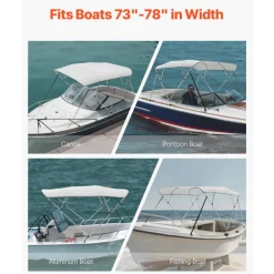 VEVOR 4 Bow Boat Bimini Tops, 600D Polyester Canopy with Aluminum Alloy Frame, Waterproof & Sun Shade Boat Awning Canopy with Storage Bag, 2 Support Poles, 4 Straps, 96"Lx(73"-78")Wx54"H, Light Grey