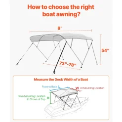 VEVOR 4 Bow Boat Bimini Tops, 600D Polyester Canopy with Aluminum Alloy Frame, Waterproof & Sun Shade Boat Awning Canopy with Storage Bag, 2 Support Poles, 4 Straps, 96
