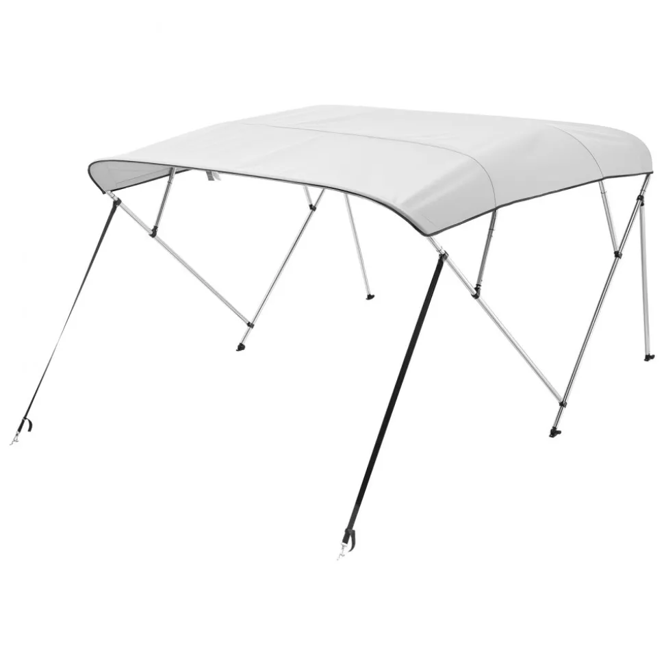 VEVOR 4 Bow Boat Bimini Tops, 600D Polyester Canopy with Aluminum Alloy Frame, Waterproof & Sun Shade Boat Awning Canopy with Storage Bag, 2 Support Poles, 4 Straps, 96"Lx(73"-78")Wx54"H, Light Grey