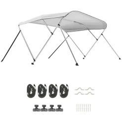 VEVOR 3 Bow Boat Bimini Tops, 600D Polyester Canopy with Aluminum Alloy Frame, Waterproof & Sun Shade Boat Awning Canopy with Storage Bag, 2 Support Poles, 4 Straps, 6'Lx(61