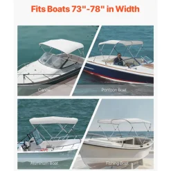 VEVOR 3 Bow Boat Bimini Tops, 600D Polyester Canopy with Aluminum Alloy Frame, Waterproof & Sun Shade Boat Awning Canopy with Storage Bag, 2 Support Poles, 4 Straps, 6'Lx(61