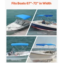 VEVOR 3 Bow Boat Bimini Tops, 600D Polyester Canopy with Aluminum Alloy Frame, Waterproof & Sun Shade Boat Awning Canopy with Storage Bag, 2 Support Poles, 4 Straps, 6'Lx(67