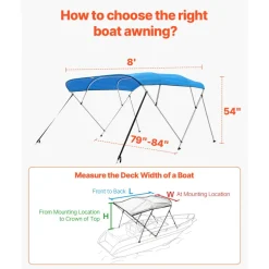 VEVOR 4 Bow Boat Bimini Tops, 600D Polyester Canopy with Aluminum Alloy Frame, Waterproof & Sun Shade Boat Awning Canopy with Storage Bag, 2 Support Poles, 4 Straps, 96