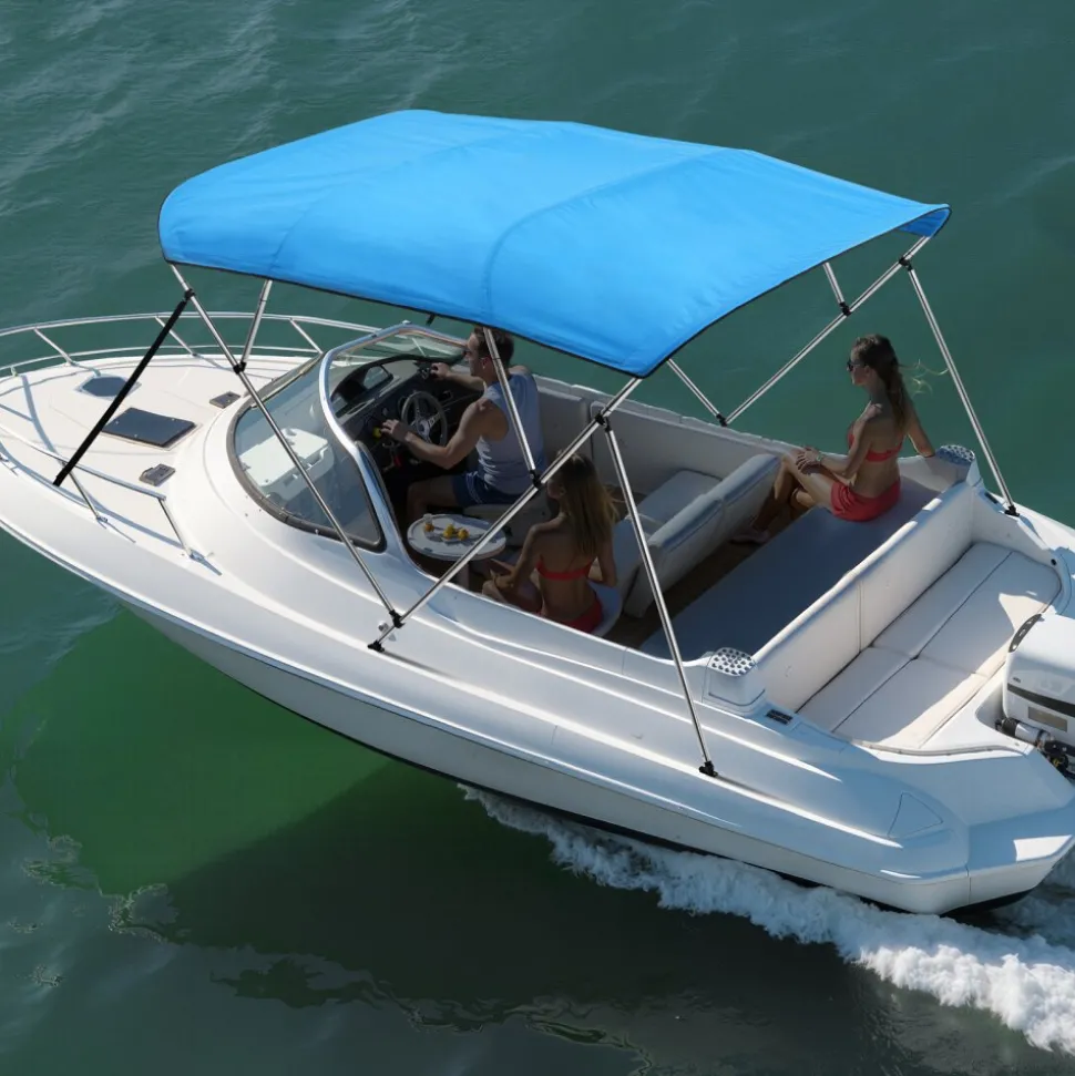 VEVOR 4 Bow Boat Bimini Tops, 600D Polyester Canopy with Aluminum Alloy Frame, Waterproof & Sun Shade Boat Awning Canopy with Storage Bag, 2 Support Poles, 4 Straps, 96"Lx(79"-84")Wx54"H, Pacific Blue