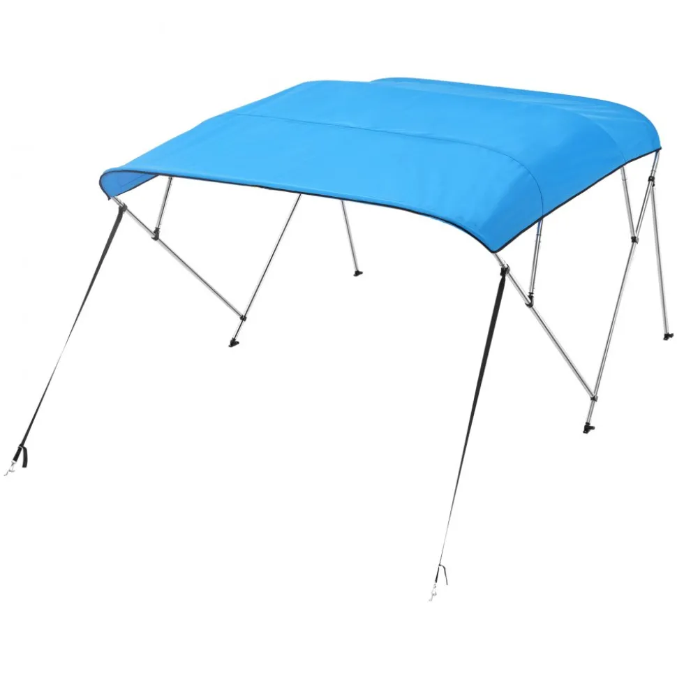 VEVOR 4 Bow Boat Bimini Tops, 600D Polyester Canopy with Aluminum Alloy Frame, Waterproof & Sun Shade Boat Awning Canopy with Storage Bag, 2 Support Poles, 4 Straps, 8'Lx(91"-96")Wx54"H, Light Grey