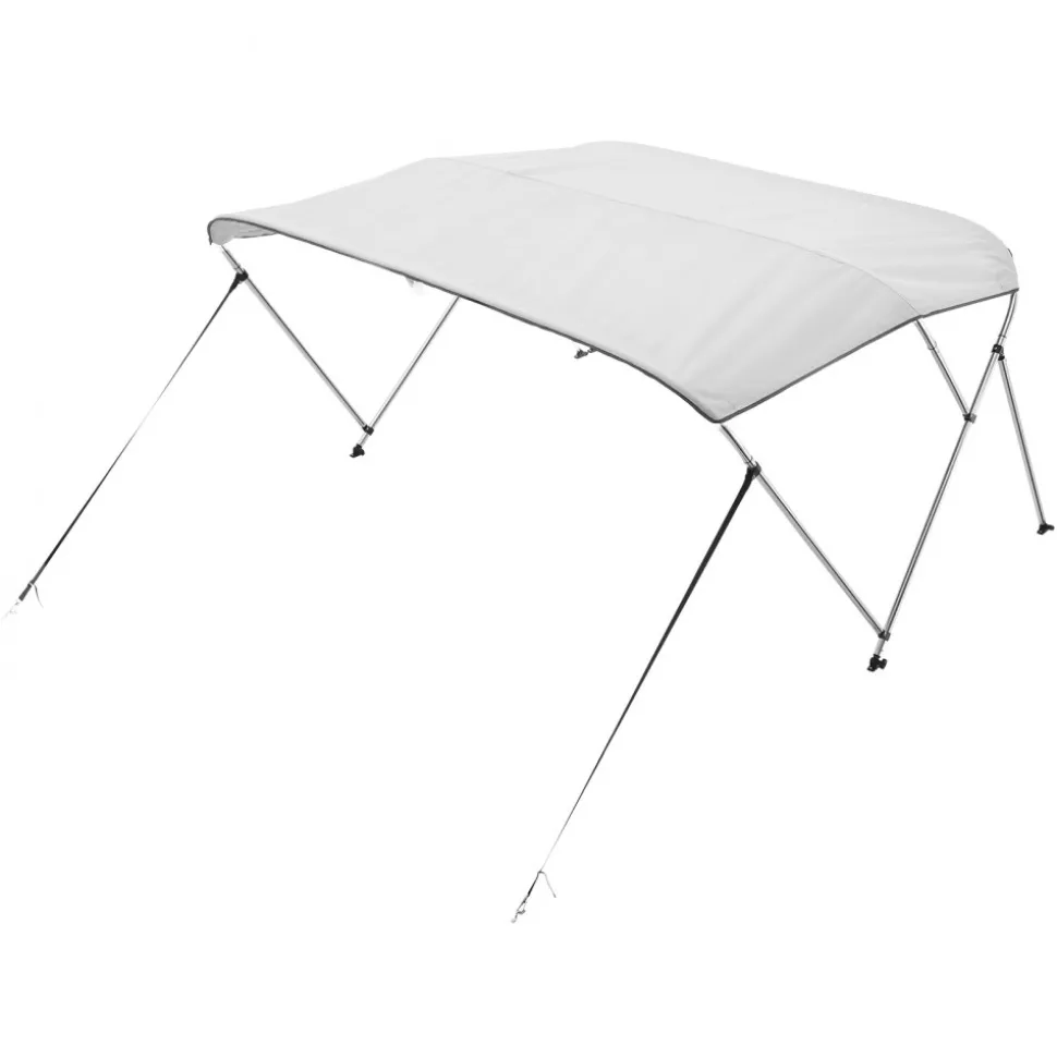 VEVOR 3 Bow Boat Bimini Tops, 600D Polyester Canopy with Aluminum Alloy Frame, Waterproof & Sun Shade Boat Awning Canopy with Storage Bag, 2 Support Poles, 4 Straps, 6'Lx(67"-72")Wx46"H, Light Grey