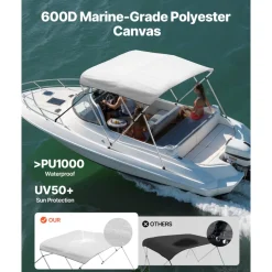 VEVOR 3 Bow Boat Bimini Tops, 600D Polyester Canopy with Aluminum Alloy Frame, Waterproof & Sun Shade Boat Awning Canopy with Storage Bag, 2 Support Poles, 4 Straps, 6'Lx(67