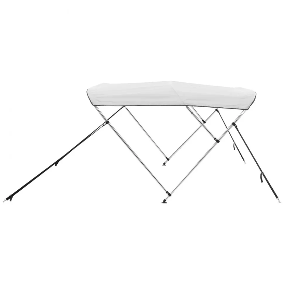VEVOR 3 Bow Boat Bimini Tops, 600D Polyester Canopy with Aluminum Alloy Frame, Waterproof & Sun Shade Boat Awning Canopy with Storage Bag, 2 Support Poles, 4 Straps, 6'Lx(54"-60")Wx46"H, Light Grey