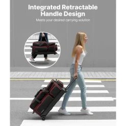 VEVOR Bowling Ball Bag, 3 Ball Double Roller Bowling Bag with Wheels, Featuring a Separate Compartment for Shoes (Up To US Size 16) & Oversized Accessory Pocket, Retractable Handle Extends to 41.34 in