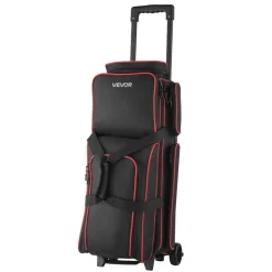 VEVOR Bowling Ball Bag, 3 Ball Double Roller Bowling Bag with Wheels, Featuring a Separate Compartment for Shoes (Up To US Size 16) & Oversized Accessory Pocket, Retractable Handle Extends to 41.34 in