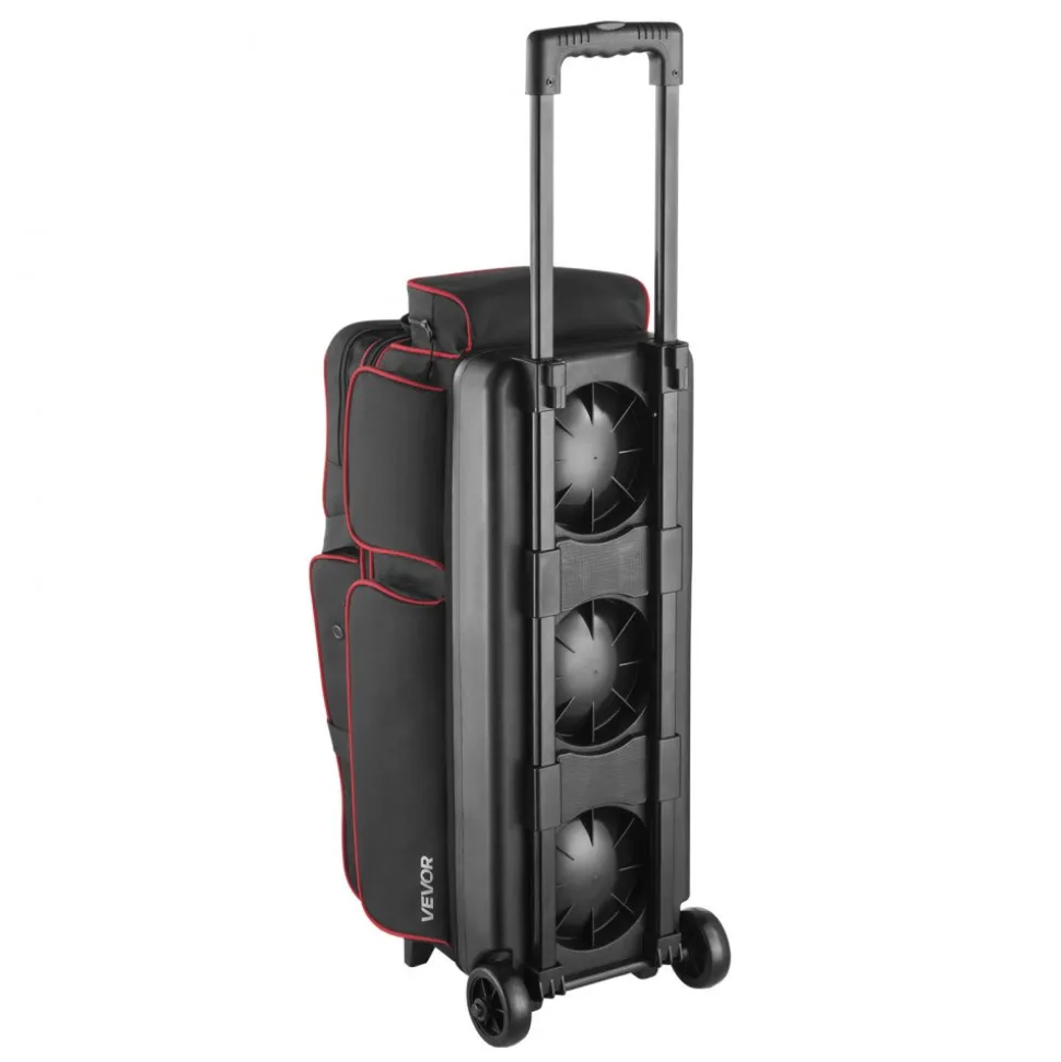 VEVOR Bowling Ball Bag, 3 Ball Double Roller Bowling Bag with Wheels, Featuring a Separate Compartment for Shoes (Up To US Size 16) & Oversized Accessory Pocket, Retractable Handle Extends to 41.34 in