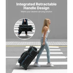 VEVOR Bowling Ball Bag, 3 Ball Double Roller Bowling Bag with Wheels, Featuring a Separate Compartment for Shoes (Up To US Size 16) & Oversized Accessory Pocket, Retractable Handle Extends to 41.34 in