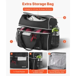 VEVOR Bowling Ball Bag, 2 Ball Four Roller Bowling Bag with Wheels, Featuring a Separate Compartment for Shoes (Up To US Size 16) & Oversized Accessory Pocket, Retractable Handle Extends to 37.4 in
