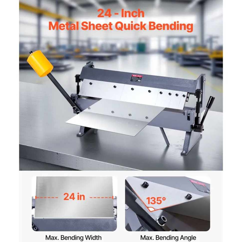 VEVOR Box and Pan Brake, 24 in Sheet Metal Bending Brake,16-Gauge Mild Steel Capacity, 0-135 Degree Adjustable, Metal Bender Machine with 5 Fingers, Heavy-Duty Aluminum Folder for Precise Bending